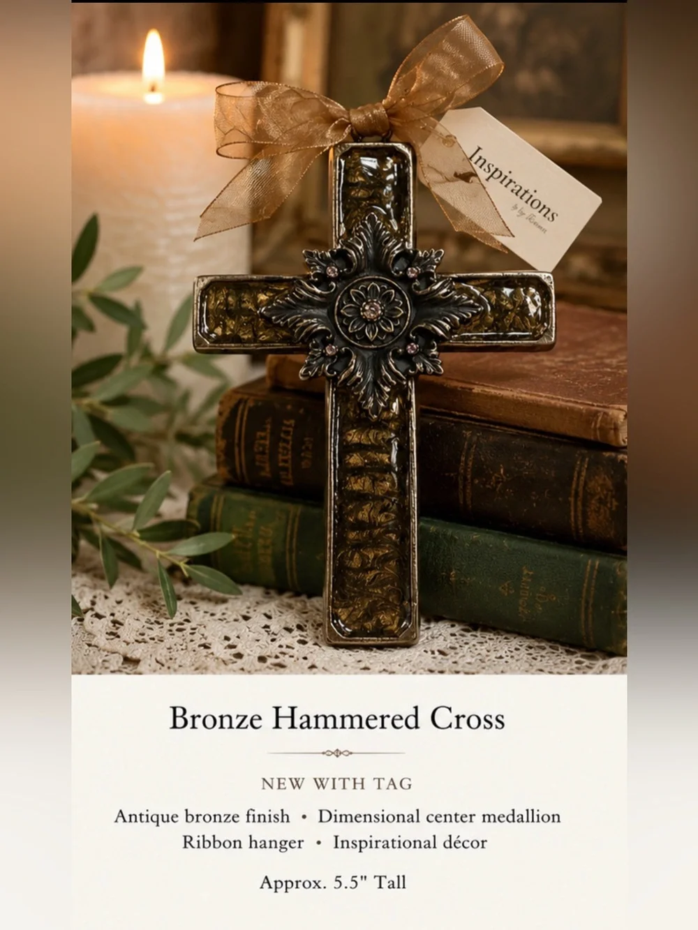 Bronze Hammered Cross - ‎   European/Tuscan décor